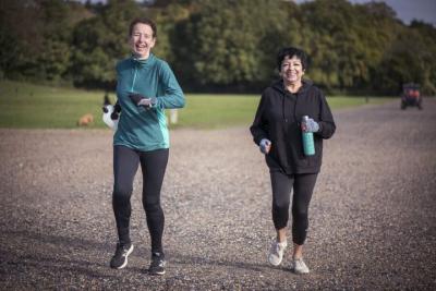 two women jogging